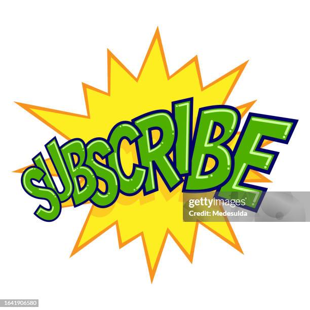 green "subscribe" text on yellow explosion shape. - exploding computer no people stock illustrations