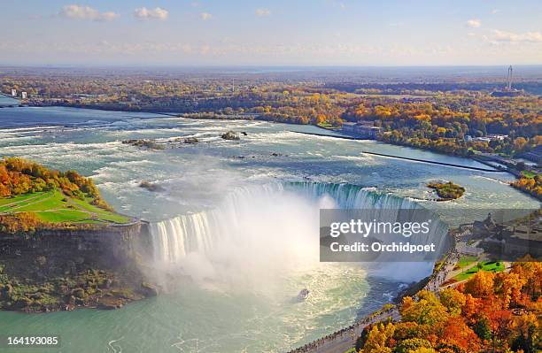 aerial view of niagara falls in autumn - niagara falls aerial stock pictures, royalty-free photos & images