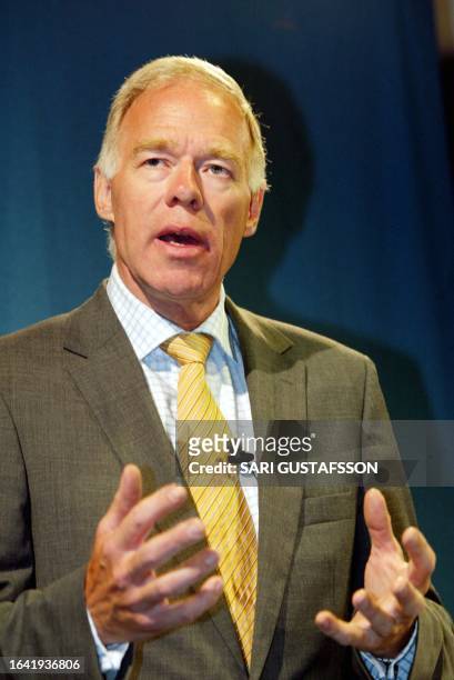 Swedish President and CEO of Telia-Sonera Anders Igel speaks at a press conference about the groups results, 28 July 2004. The telecommunications...