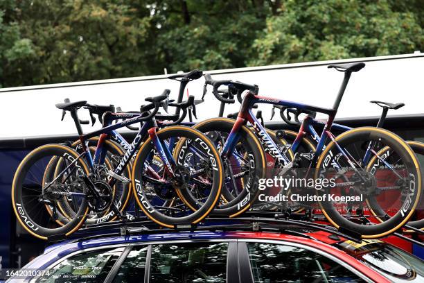 Specialized bikes prior to the 38th Deutschland Tour 2023, Stage 4 a 175.6km stage from Hannover to Bremen on August 27, 2023 in Hannover, Germany.