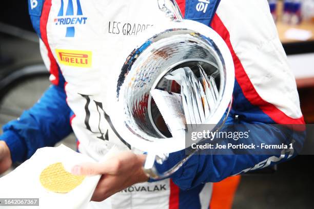 Race winner Clement Novalak of France and Trident enjoys a stroopwafel after the Round 12:Zandvoort Feature race of the Formula 2 Championship at...