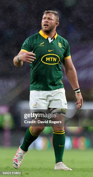 Duane Vermeulen of South Africa looks on during the Summer International match between New Zealand All Blacks v South Africa at Twickenham Stadium on...