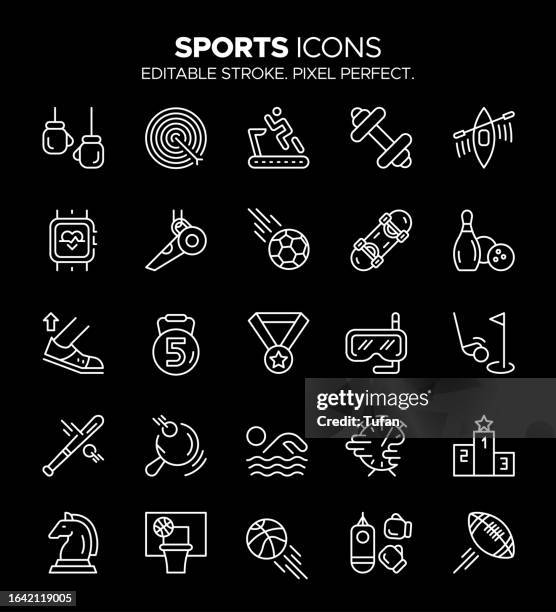 sports icons set - athletics, team sports, equipment, fitness, stadium - free running stock illustrations