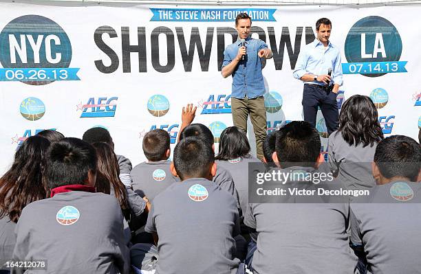 Professional basketball player Steve Nash of the Los Angeles Lakers and professional soccer player Carlo Cudicini of the Los Angeles Galaxy attend...