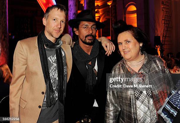 Jefferson Hack, Haider Ackerman and Suzy Menkes attend the dinner to celebrate The David Bowie Is exhibition in partnership with Gucci and Sennheiser...