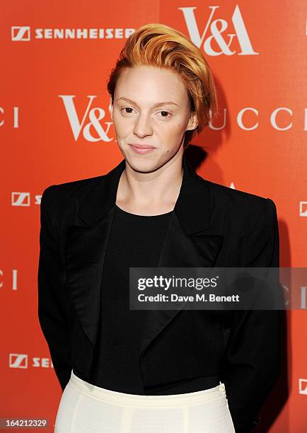 La Roux attends the private view for the 'David Bowie Is' exhibition in partnership with Gucci and Sennheiser at the Victoria and Albert Museum on...