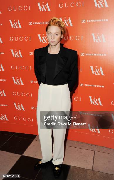 La Roux attends the private view for the 'David Bowie Is' exhibition in partnership with Gucci and Sennheiser at the Victoria and Albert Museum on...