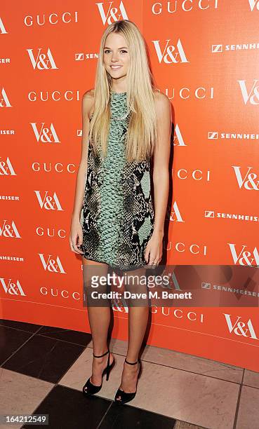 Gabriella Wilde attends the private view for the 'David Bowie Is' exhibition in partnership with Gucci and Sennheiser at the Victoria and Albert...