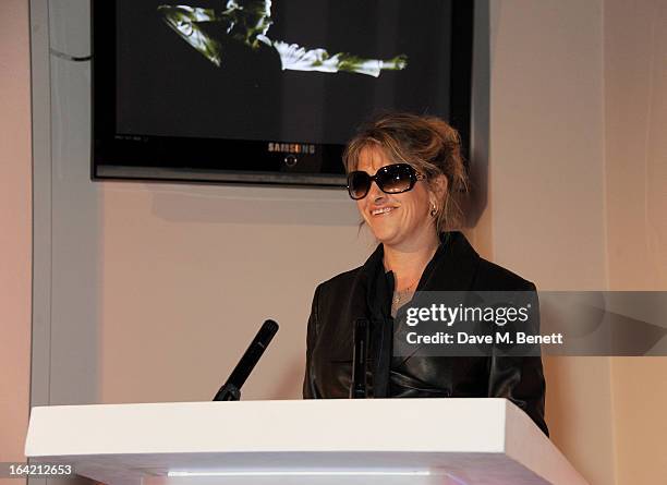 Tracey Emin speaks at the private view for the 'David Bowie Is' exhibition in partnership with Gucci and Sennheiser at the Victoria and Albert Museum...