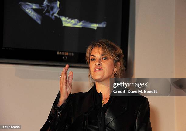 Tracey Emin speaks at the private view for the 'David Bowie Is' exhibition in partnership with Gucci and Sennheiser at the Victoria and Albert Museum...