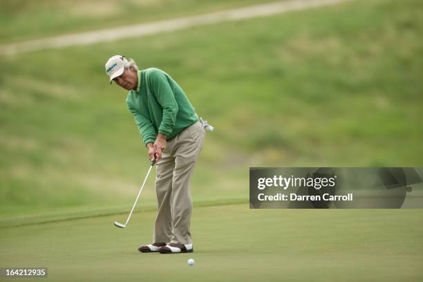 Ben Crenshaw putts at the 16th hole during the first round of the 2012 AT&T Championship at the Canyons Course at TPC San Antonio on October 26, 2012...