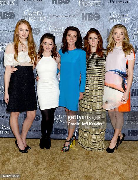 Actresses Sophie Turner, Maisie Williams, Michelle Fairley, Rose Leslie and Natalie Dormer attend HBO's "Game Of Thrones" Season 3 San Francisco...