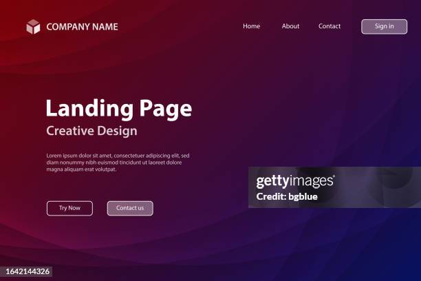 landing page template - red abstract background with curves - trendy geometric design - dark blue stock illustrations