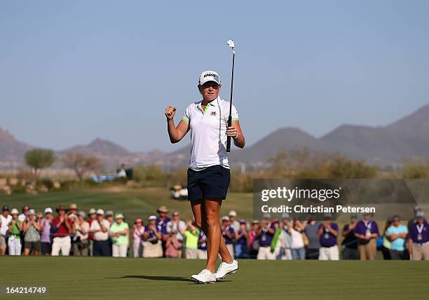 Stacy Lewis celebrates after winning the the RR Donnelley LPGA Founders Cup at Wildfire Golf Club on March 17, 2013 in Phoenix, Arizona.