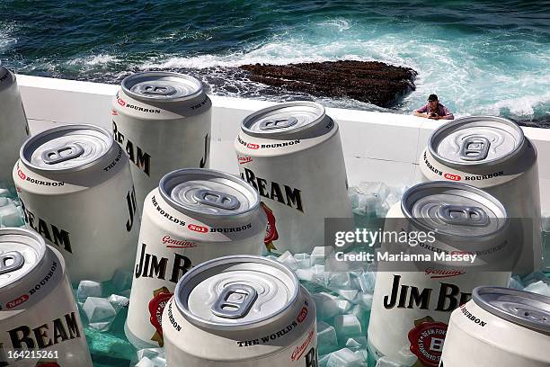 The Bondi Icebergs Pool was converted into a giant esky ice chest during the filiming of a Jim Beam commercial at Bondi Icebergs on March 21, 2013 in...