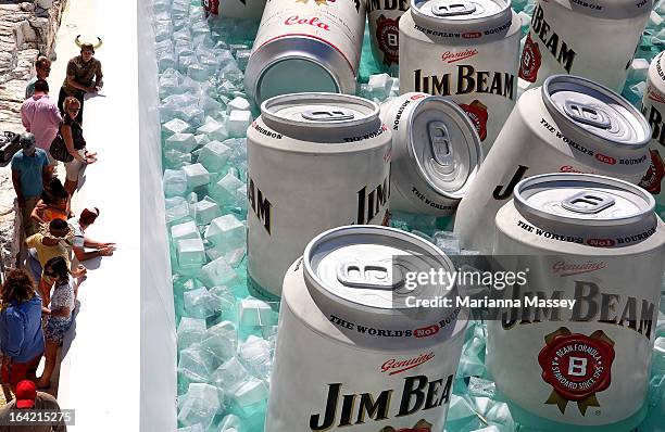 The Bondi Icebergs Pool was converted into a giant esky ice chest during the filiming of a Jim Beam commercial at Bondi Icebergs on March 21, 2013 in...