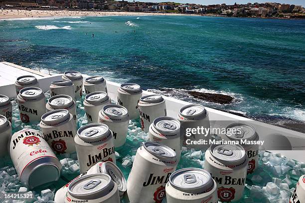 The Bondi Icebergs Pool was converted into a giant esky ice chest during the filiming of a Jim Beam commercial at Bondi Icebergs on March 21, 2013 in...