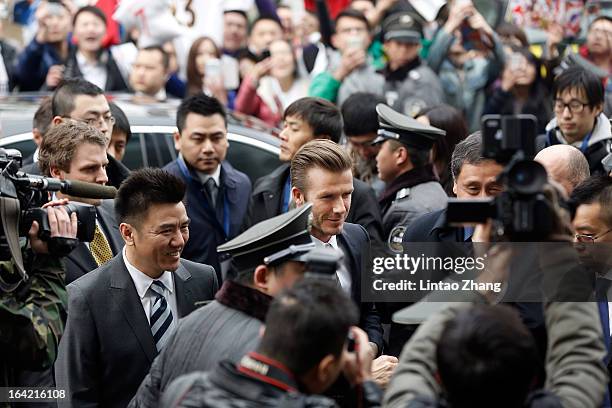 British football player David Beckham visits Beijing Guo'an Football Club at Workers Stadium on March 21, 2013 in Beijing, China. David Beckham is on...