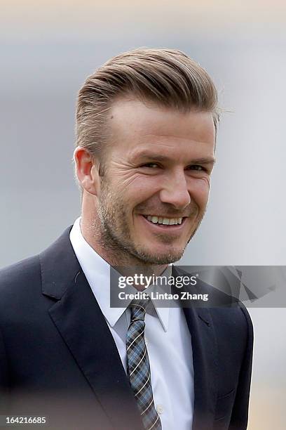 British football player David Beckham visits Beijing Guo'an Football Club at Workers Stadium on March 21, 2013 in Beijing, China. David Beckham is on...
