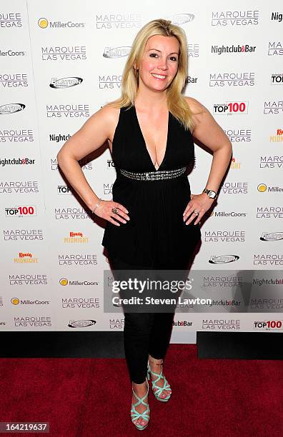 Television personality Nicole Taffer arrives at a Top 100 Platinum Party at the Marquee Nightclub at The Cosmopolitan of Las Vegas on March 20, 2013...