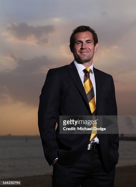 Hawks Captain Luke Hodge poses during the Hawthorn Hawks Season Launch and Hall of Fame presentation at Encore St Kilda on March 21, 2013 in...