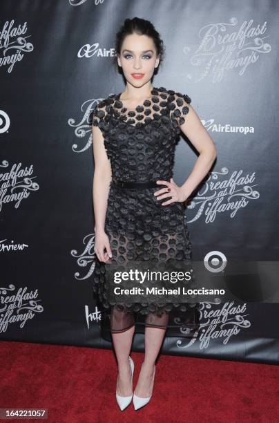 Actress/cast member Emilia Clarke attends the "Breakfast At Tiffany's" Broadway Opening Night after party at The Edison Ballroom on March 20, 2013 in...