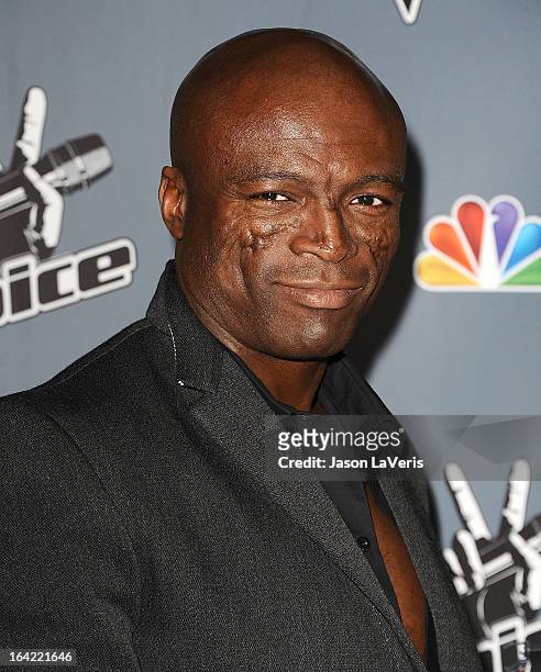 Seal attends NBC's "The Voice" season 4 premiere at TCL Chinese Theatre on March 20, 2013 in Hollywood, California.