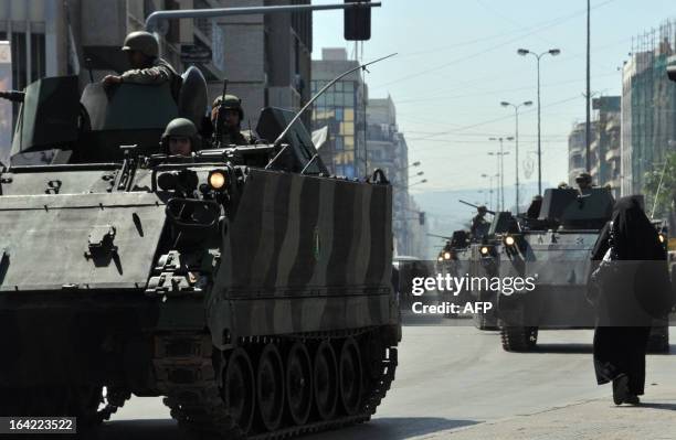 Lebanese armed forces are deployed in the northern Lebanese city of Tripoli on March 21, 2013 as high security measures were taken after clashes...