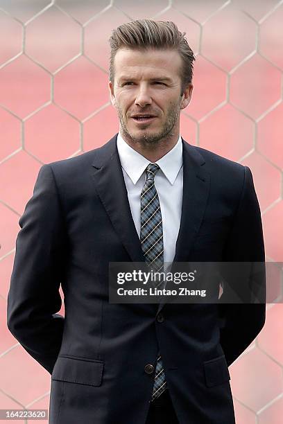 British football player David Beckham visits Beijing Guo'an Football Club at Workers Stadium on March 21, 2013 in Beijing, China. David Beckham is on...