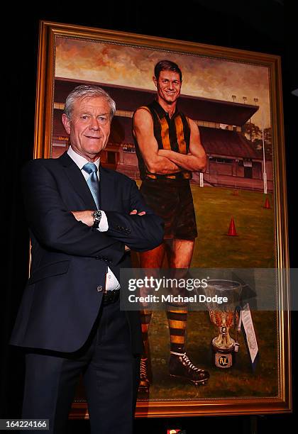 David Parkin stands in front of his portrait after being inducted as a legend during the Hawthorn Hawks Season Launch and Hall of Fame presentation...