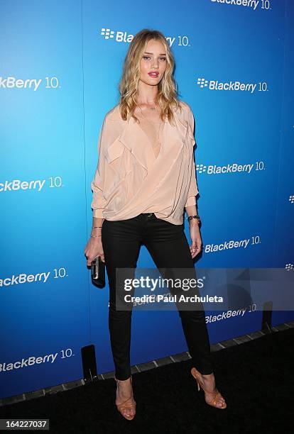 Actress / Model Rosie Huntington Whiteley attends the BlackBerry Z10 Smartphone launch party at Cecconi's Restaurant on March 20, 2013 in Los...