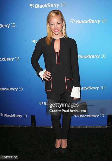 Actress Amy Paffrath attends the BlackBerry Z10 Smartphone launch party at Cecconi's Restaurant on March 20, 2013 in Los Angeles, California.