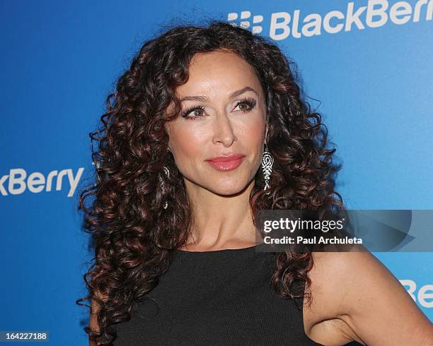 Actress Sofia Milos attends the BlackBerry Z10 Smartphone launch party at Cecconi's Restaurant on March 20, 2013 in Los Angeles, California.