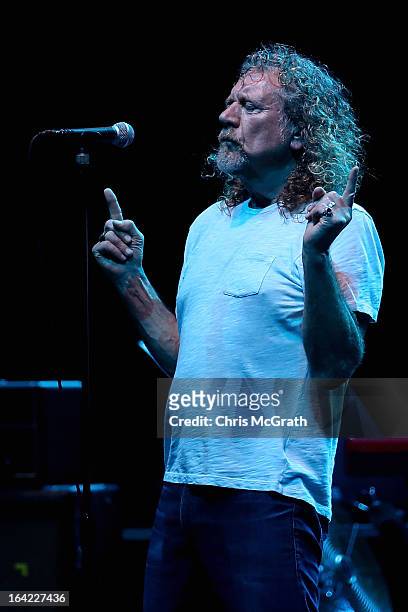 Former Led Zeppelin lead singer Robert Plant performs with his band The Sensational Space Shifters during the Timbre Rock & Roots Festival 2013 on...