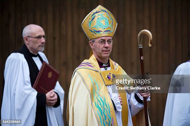 The Most Reverend Justin Welby arrives for his enthronement as Archbishop of Canterbury at Canterbury Cathedral on March 21, 2013 in Canterbury,...