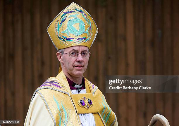 The Most Reverend Justin Welby arrives for his enthronement as Archbishop of Canterbury at Canterbury Cathedral on March 21, 2013 in Canterbury,...