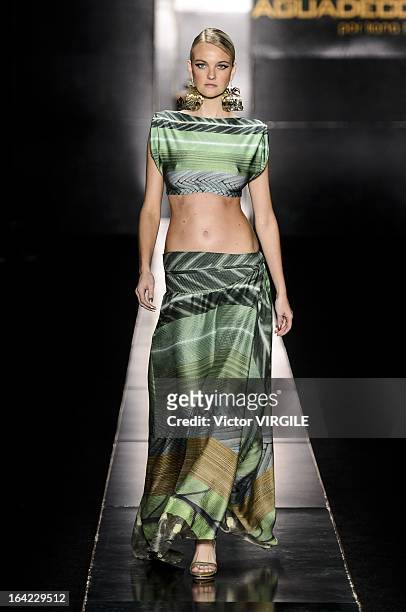 Model walks the runway during the Agua de Coco as part of the Sao Paulo Fashion Week Spring Summer 2013/2014 on March 20, 2013 in Sao Paulo, Brazil.