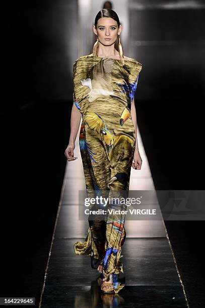 Model walks the runway during the Agua de Coco as part of the Sao Paulo Fashion Week Spring Summer 2013/2014 on March 20, 2013 in Sao Paulo, Brazil.