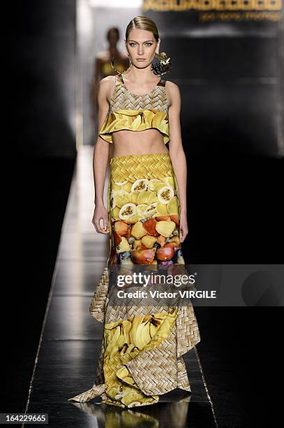 Model walks the runway during the Agua de Coco as part of the Sao Paulo Fashion Week Spring Summer 2013/2014 on March 20, 2013 in Sao Paulo, Brazil.