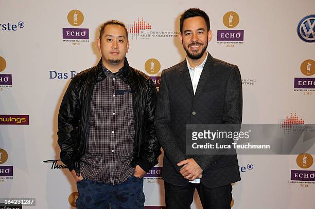 Joe Hahn and Mike Shinoda attend the Echo Award 2013 at Palais am Funkturm on March 21, 2013 in Berlin, Germany.