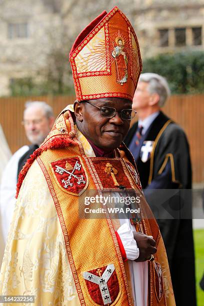 The Archbishop of York, John Sentamu arrives for the enthronement of Justin Welby as Archbishop of Canterbury at Canterbury Cathedral on March 21,...