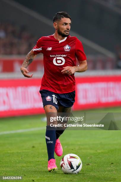 Remy Cabella of Lille OSC controls the ball during the Europa Conference League play-off match between Lille and HNK Rijeka at Stade Pierre Mauroy on...