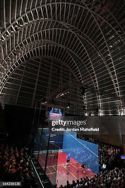 General view of the court during the semi-final match between Nick Matthew of England and Peter Barker of England in the Canary Wharf Squash Classic...