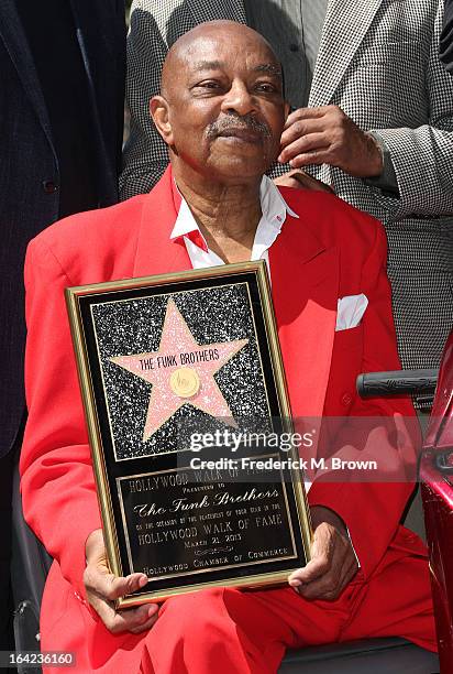Recording artist Eddie Willis during the ceremony honoring The Funk Brothers on The Hollywood Walk Of Fame on March 21, 2013 in Hollywood, California.