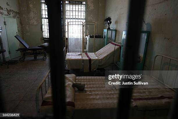 View of a room in the former hospital at Alcatraz Island on March 21, 2013 in San Francisco, California. The National Park Service marked the 50th...