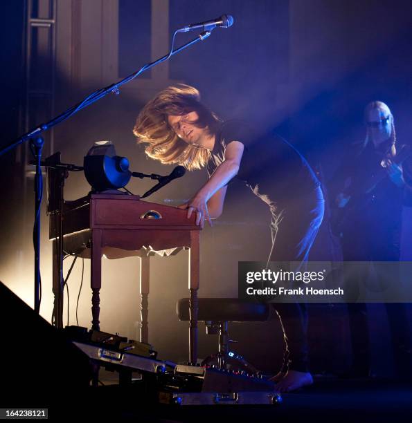 British singer Steven Wilson performs live during a concert at the Huxleys on March 21, 2013 in Berlin, Germany.