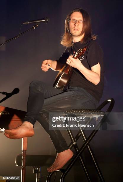 British singer Steven Wilson performs live during a concert at the Huxleys on March 21, 2013 in Berlin, Germany.