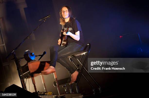 British singer Steven Wilson performs live during a concert at the Huxleys on March 21, 2013 in Berlin, Germany.