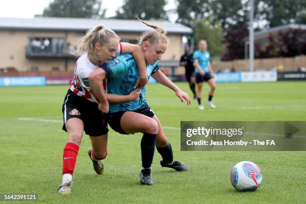 Jessica Brown of Sunderland challenges for the ball with Lucy Fitzgerald of London City Lionesses during the Barclays FA Women's Championship match...