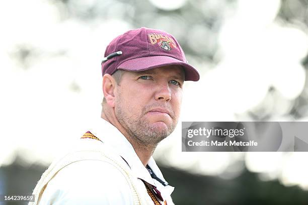Bulls captain James Hopes looks on prior to the start of day one of the Sheffield Shield final between the Tasmania Tigers and the Queensland Bulls...